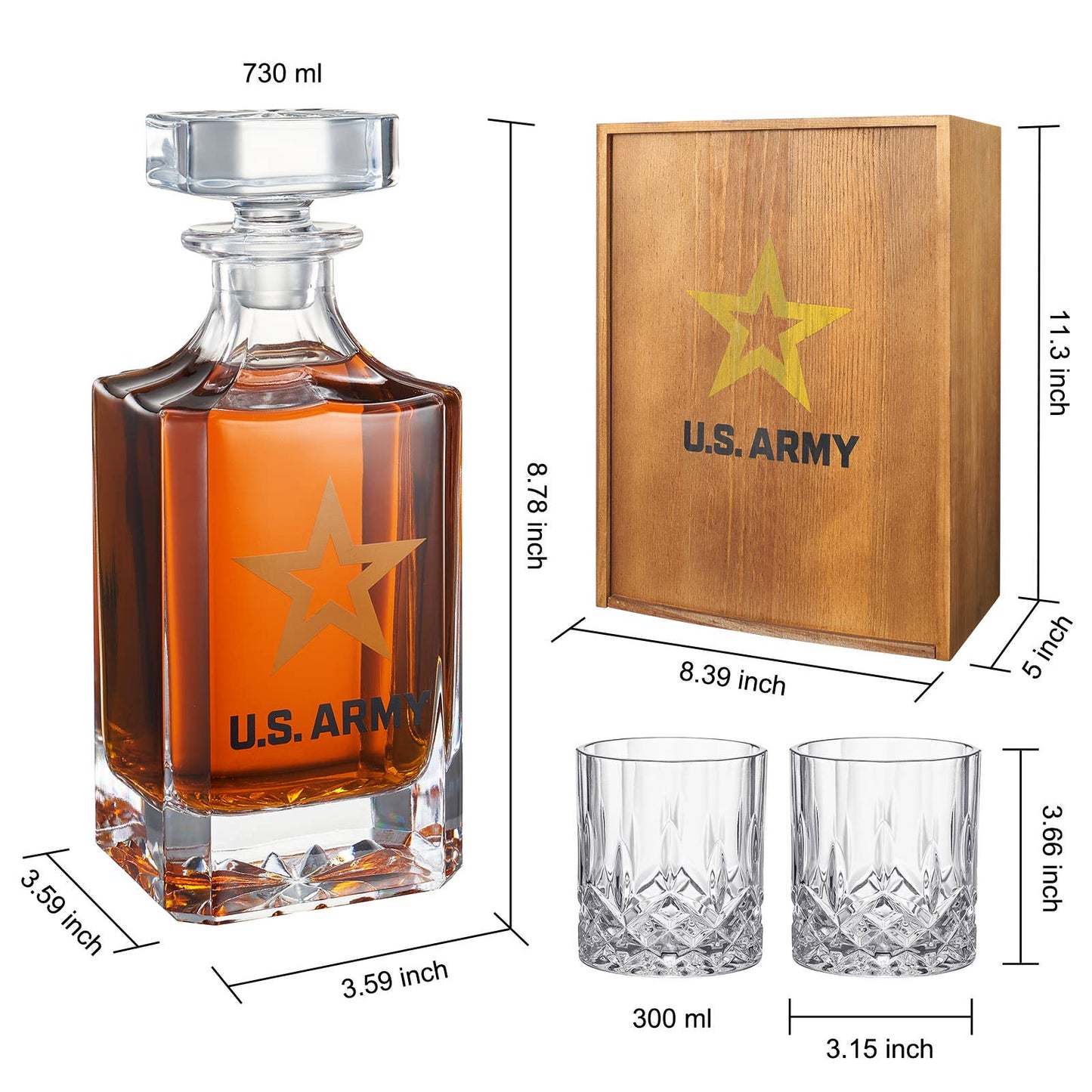 Army Whiskey Decanter Gift Set/2 Glasses