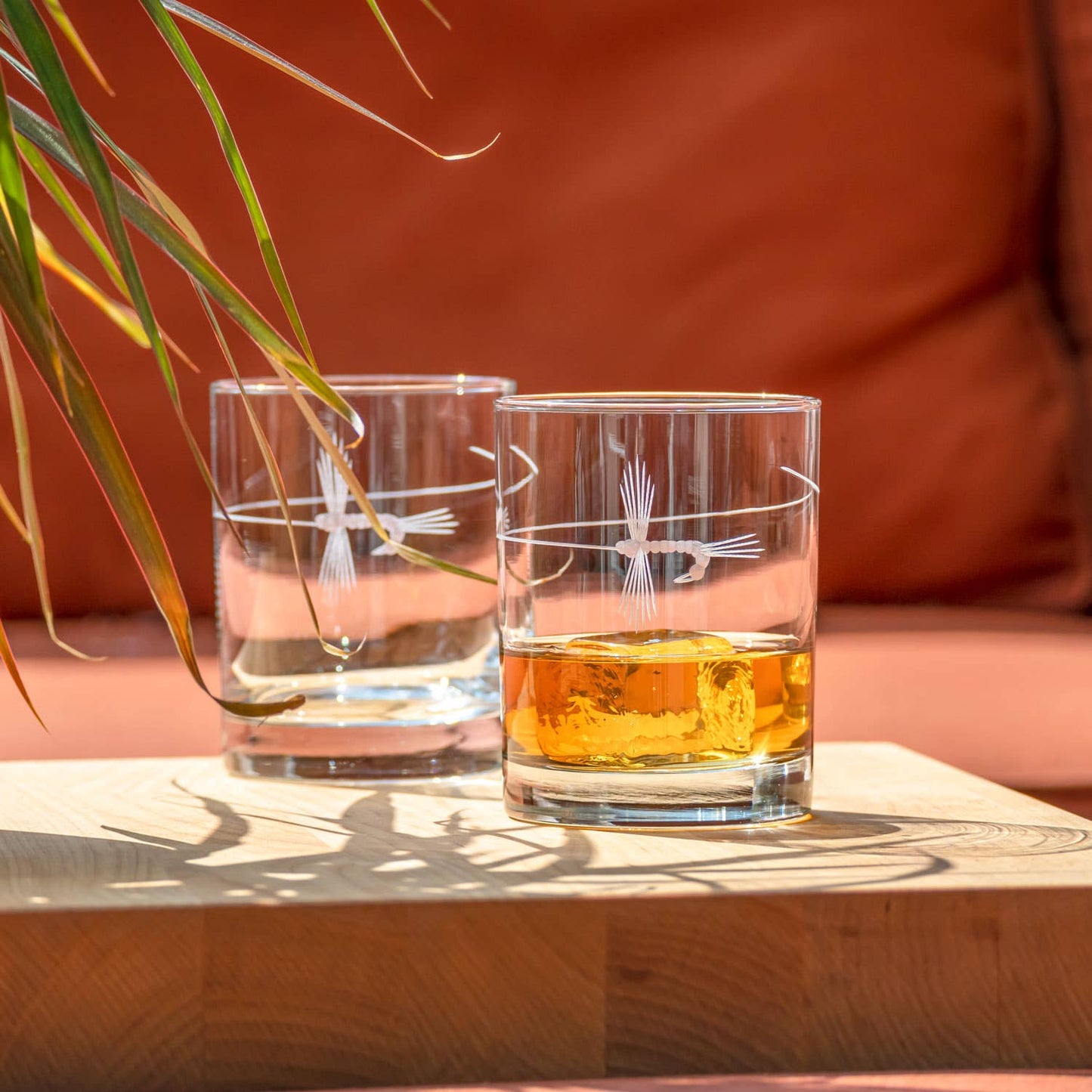 Fly Fishing Double Old Fashioned Glass