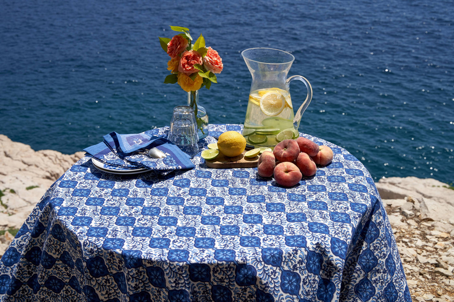 Azulejo Blue Tablecloth: 59" x 59"