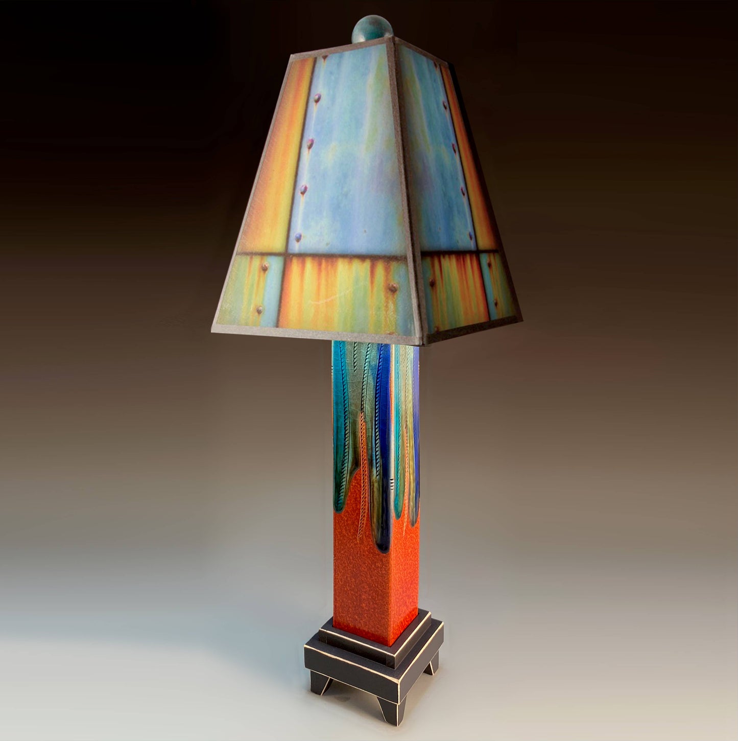 F - Ross Collage Lamp: Brown Stoneware