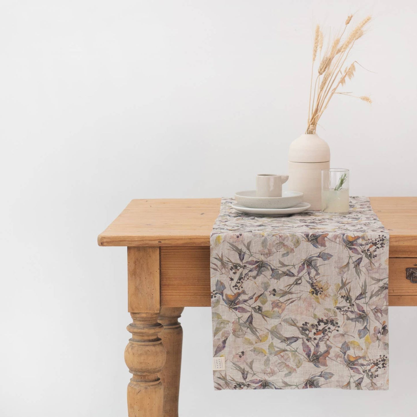 Meadow on Natural Linen Table Runner: 16"x59"