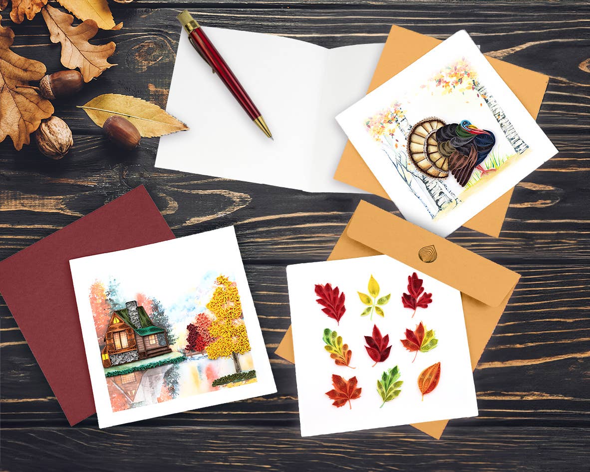 Quilled Fall Foliage Leaves Greeting Card