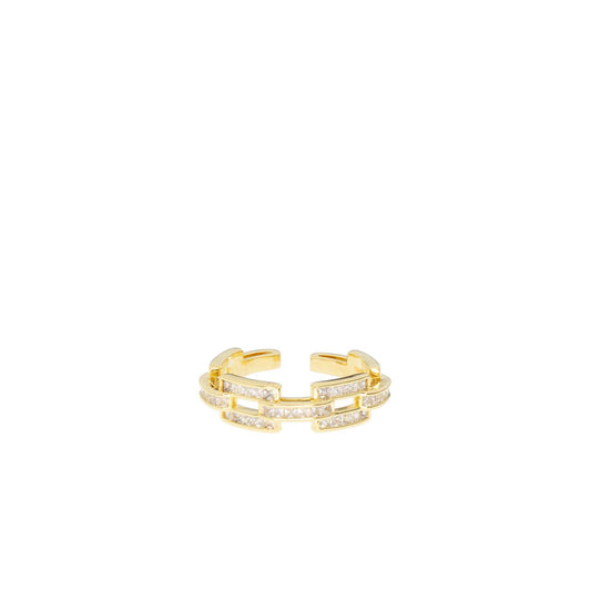 Pave Link Adjustable Ring: Silver