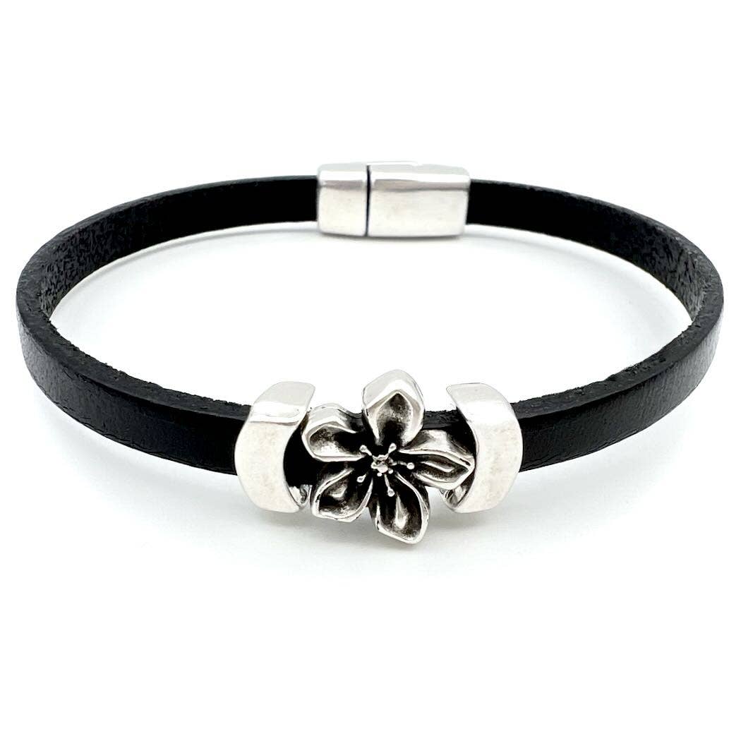 Floral Jasmine Leather Bracelet: Tropical Print / Medium