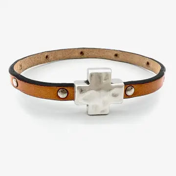 Hammered Cross Bracelet