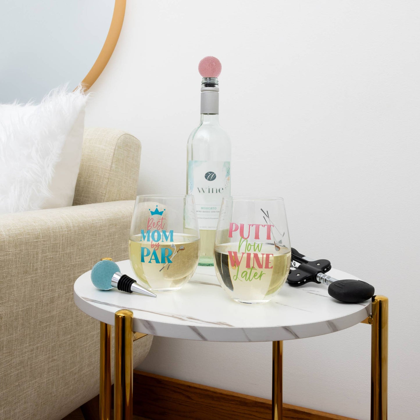 Wine Later - Bottle Stopper and 18 oz Stemless Gift Set