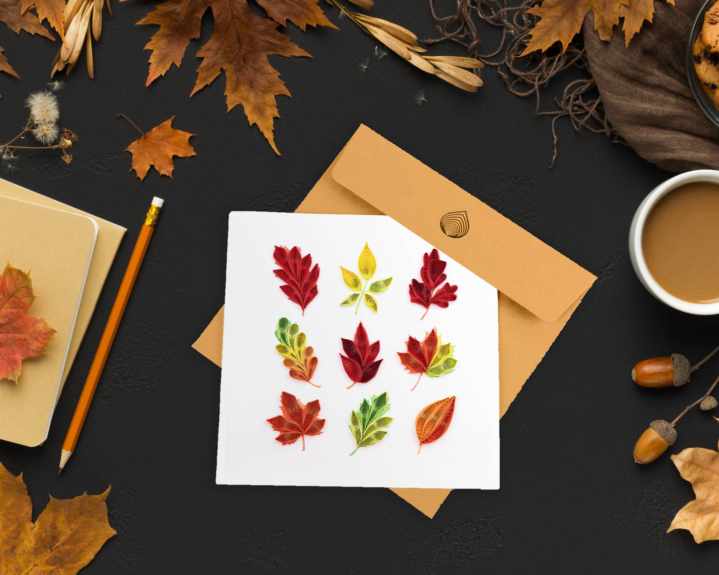 Quilled Fall Foliage Leaves Greeting Card
