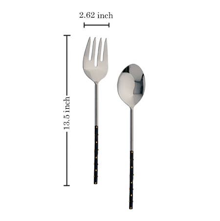 Stainless Steel Black & Gold Dot Handle Servers S/2