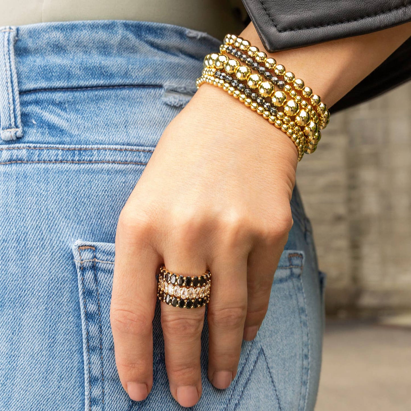 Adjustable Pave Ring: Gold Plated-Clear