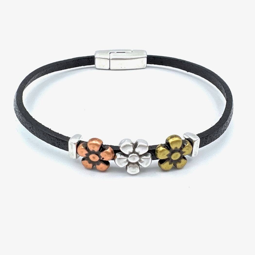 Daisy Chain Leather Bracelet Brown / L (8")