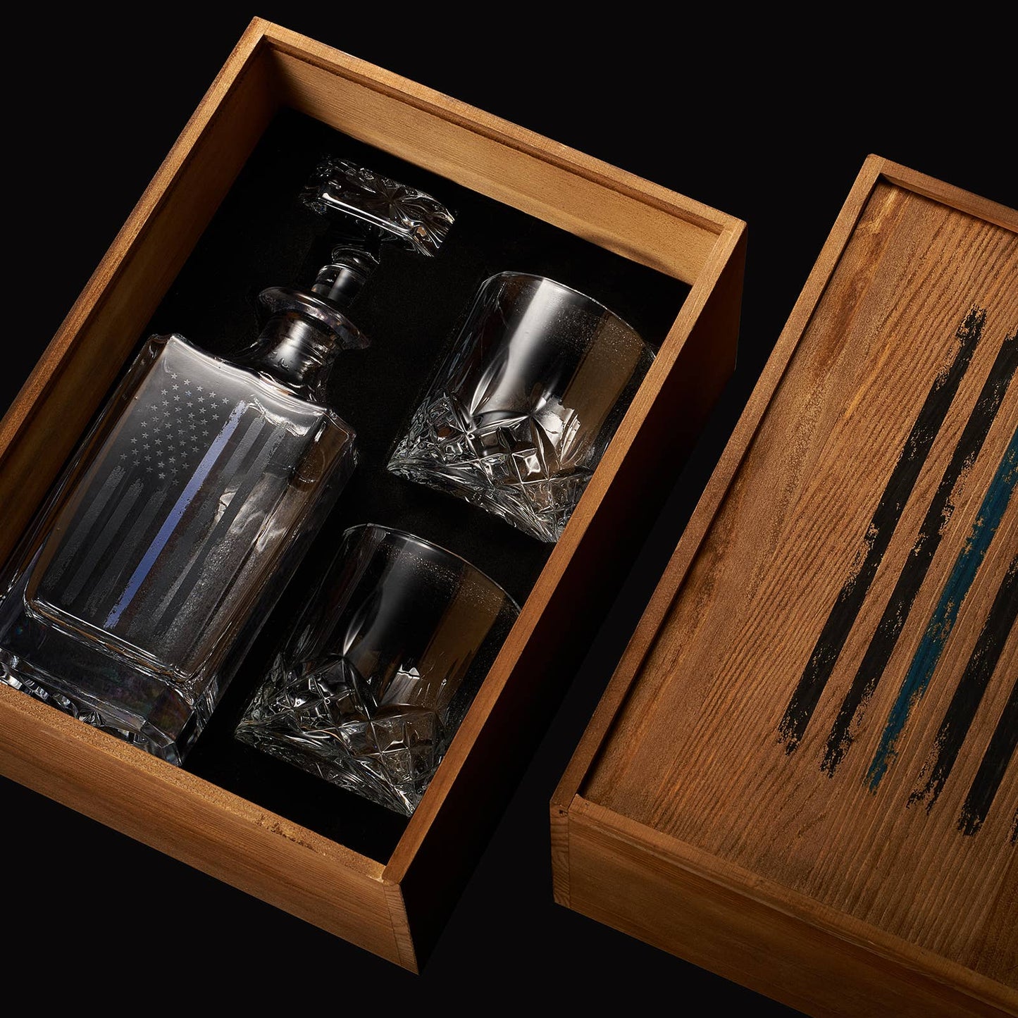 Police Tactical Blue Tattered American Flag Whiskey Gift Set