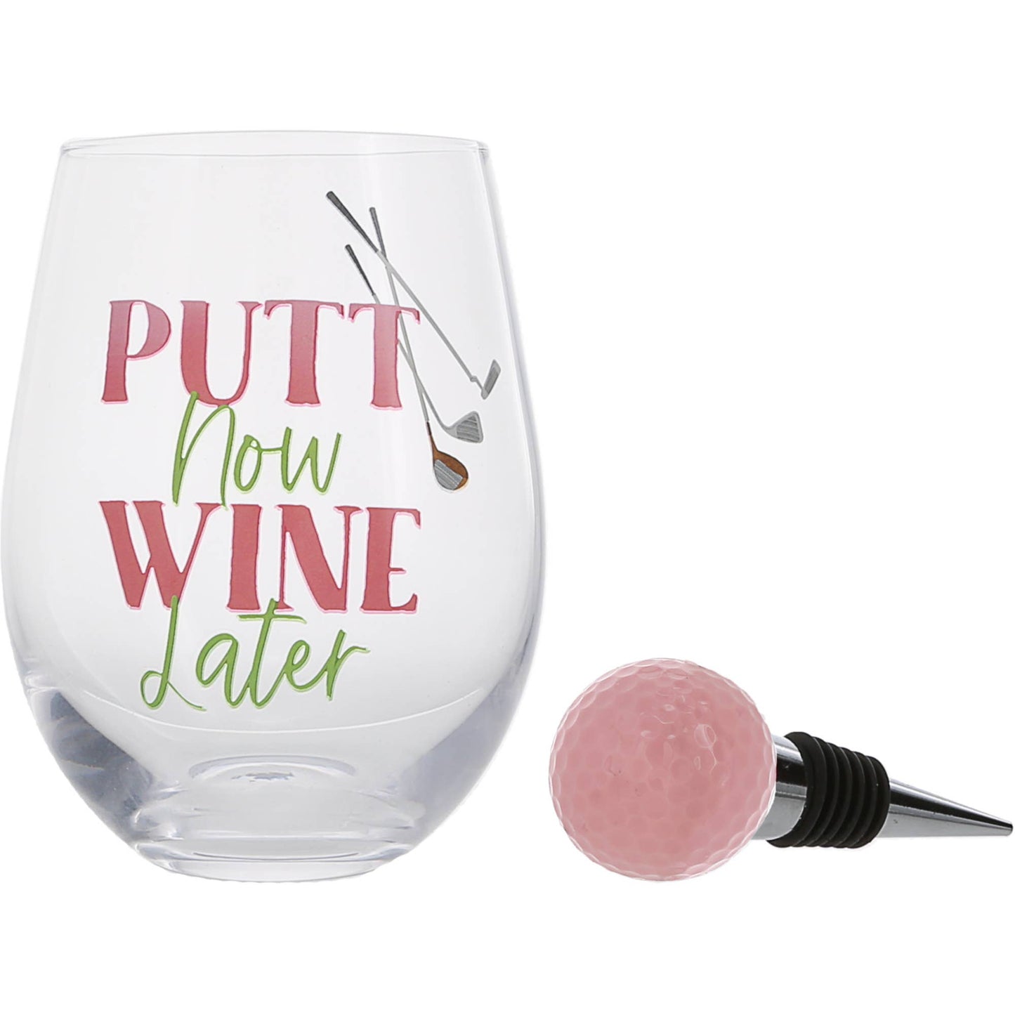 Wine Later - Bottle Stopper and 18 oz Stemless Gift Set