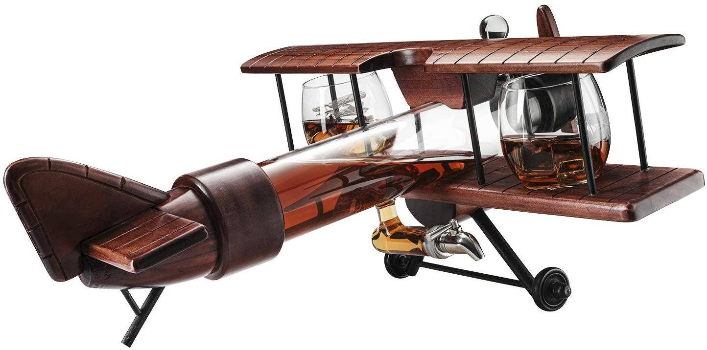 Whiskey Decanter Airplane Set and 2 Airplane Glasses