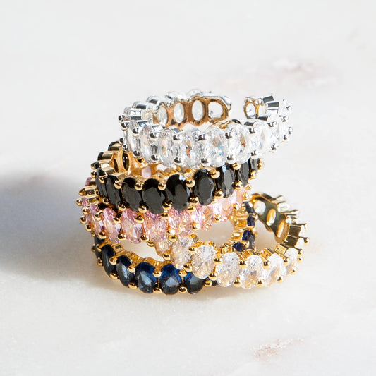 Adjustable Pave Ring: Sterling Silver-Clear
