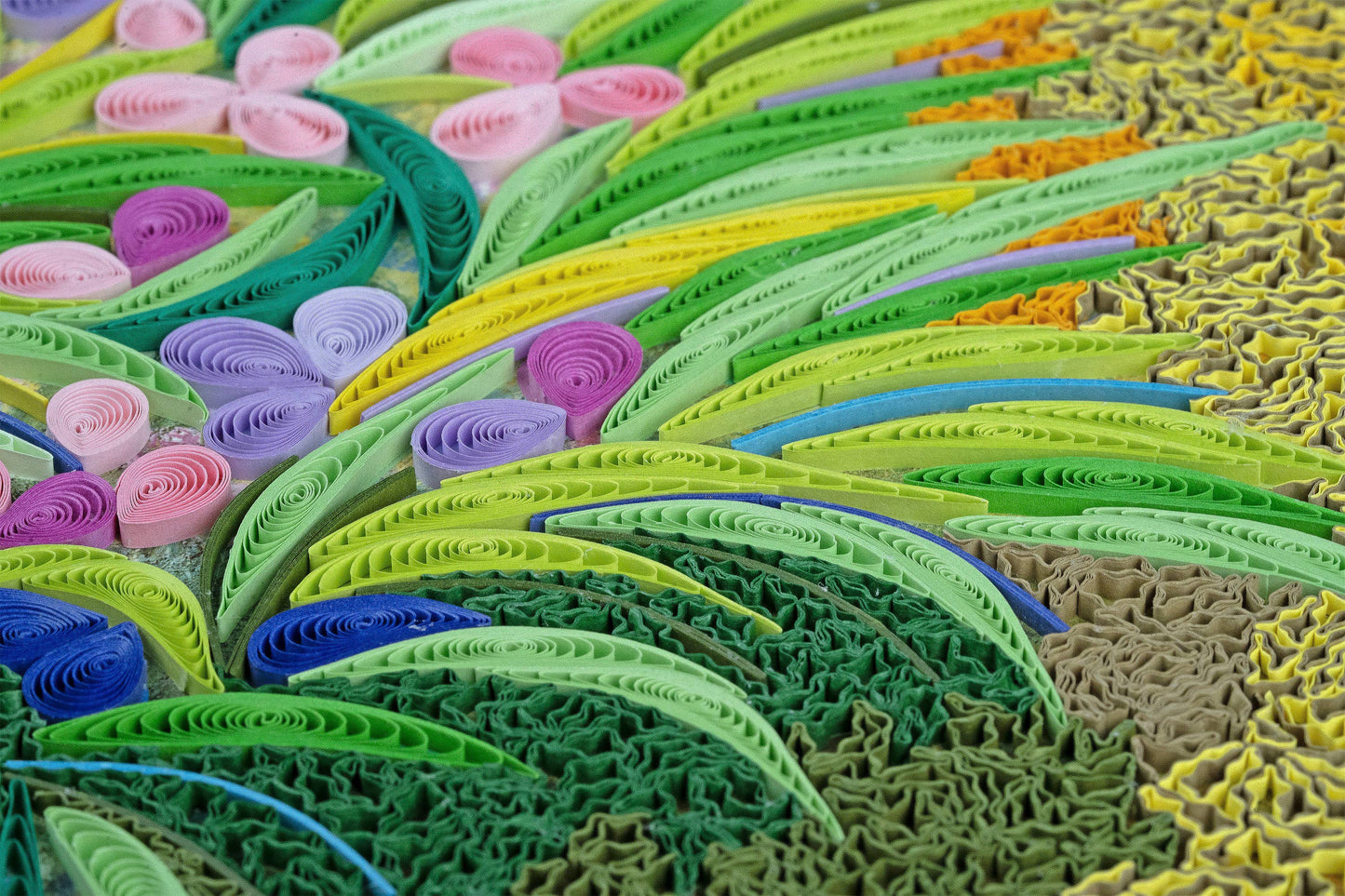 Quilled Path through the Irises, Monet Art (11in x 11in.)