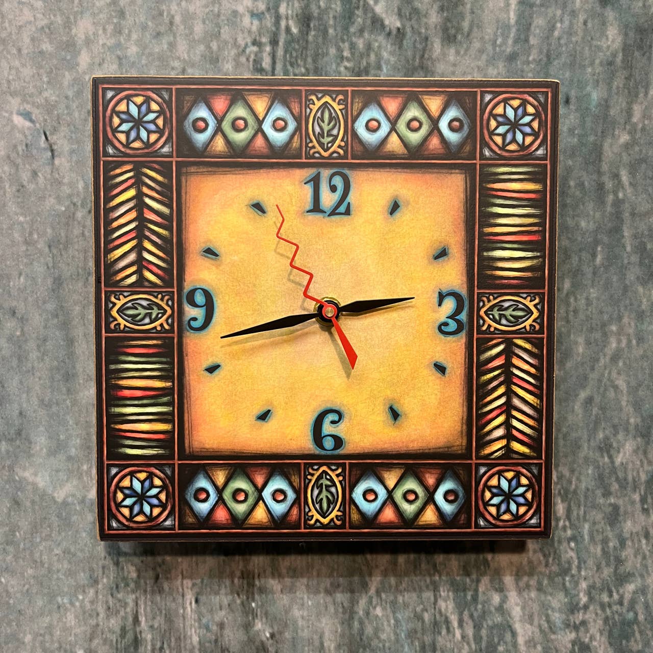 Brown Motif Square Clock