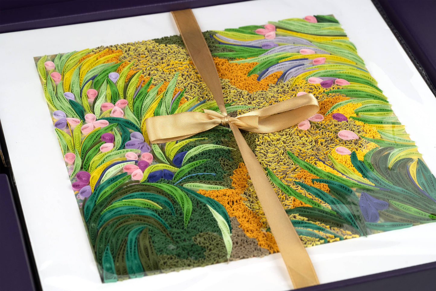 Quilled Path through the Irises, Monet Art (11in x 11in.)