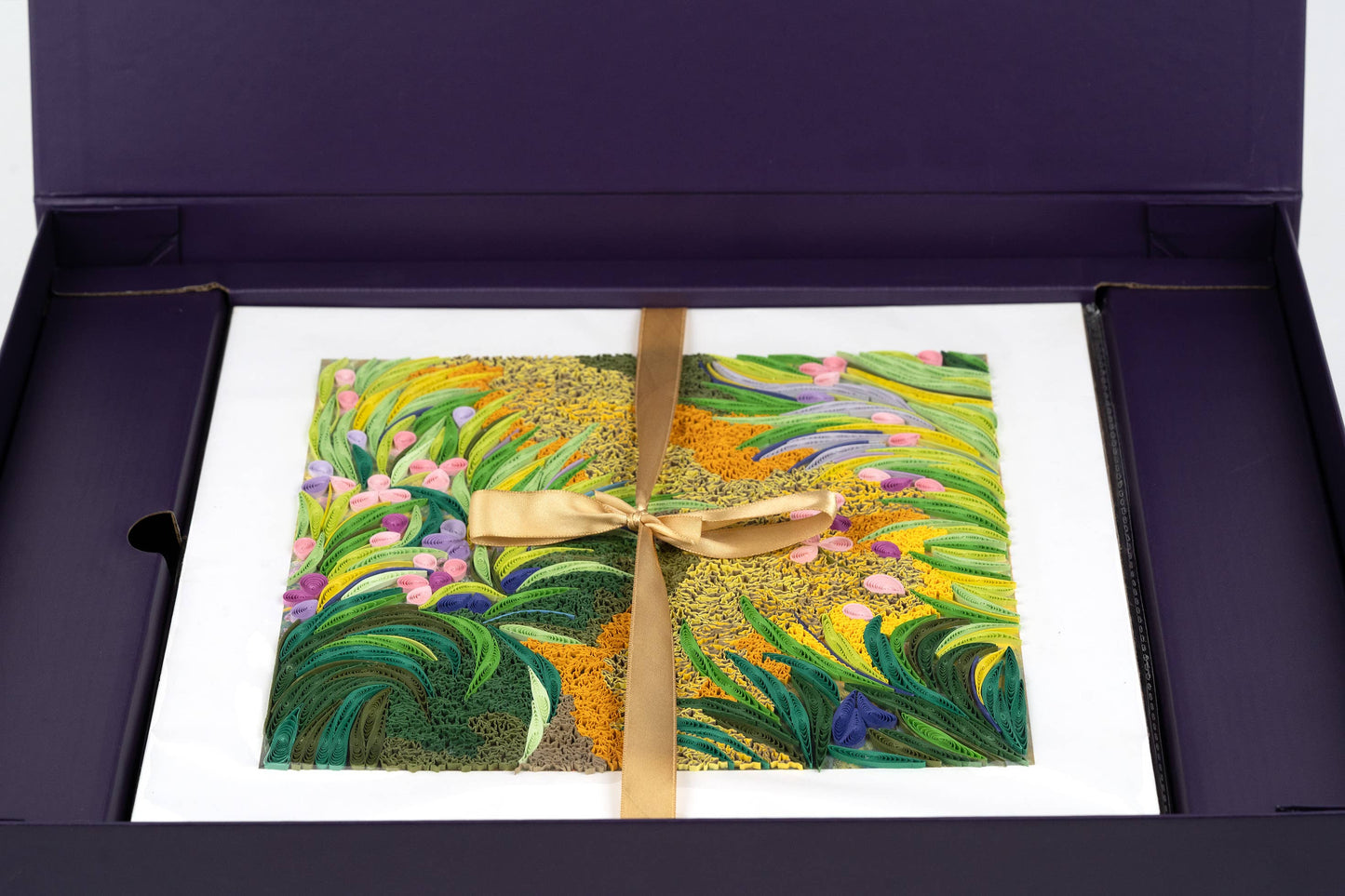 Quilled Path through the Irises, Monet Art (11in x 11in.)