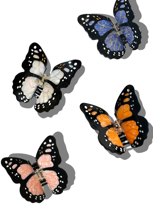 Monarch Butterfly Claw Hair Clip: White