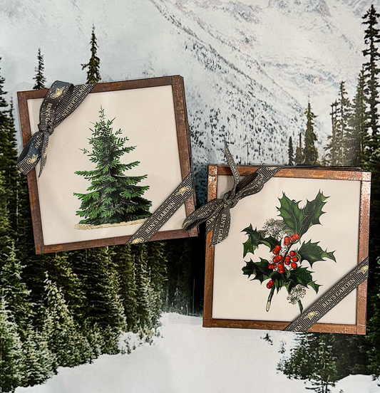 Holly Sprig Copper & Glass Coaster Set/4