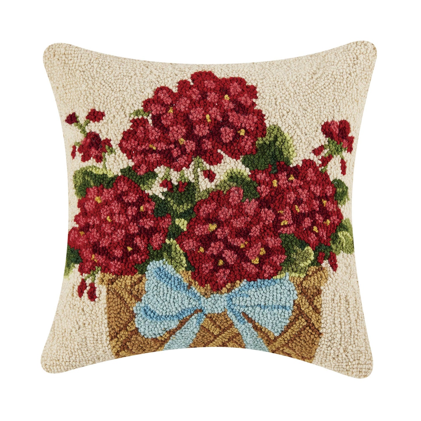 Red Geranium Floral Basket Hook Pillow