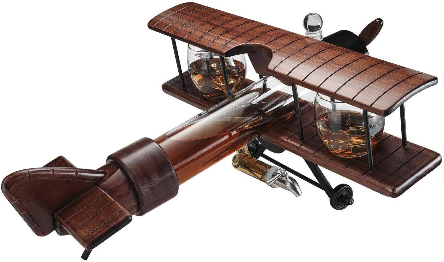 Whiskey Decanter Airplane Set and 2 Airplane Glasses