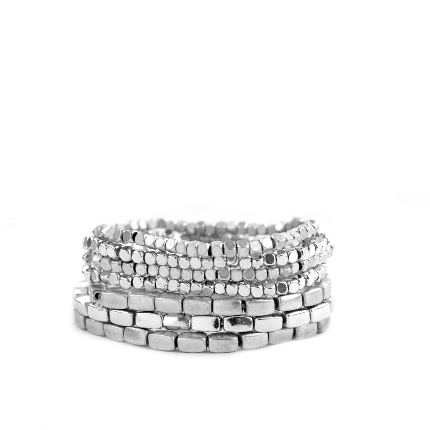 7 strand multi size bracelet set: Gold-silver-hema