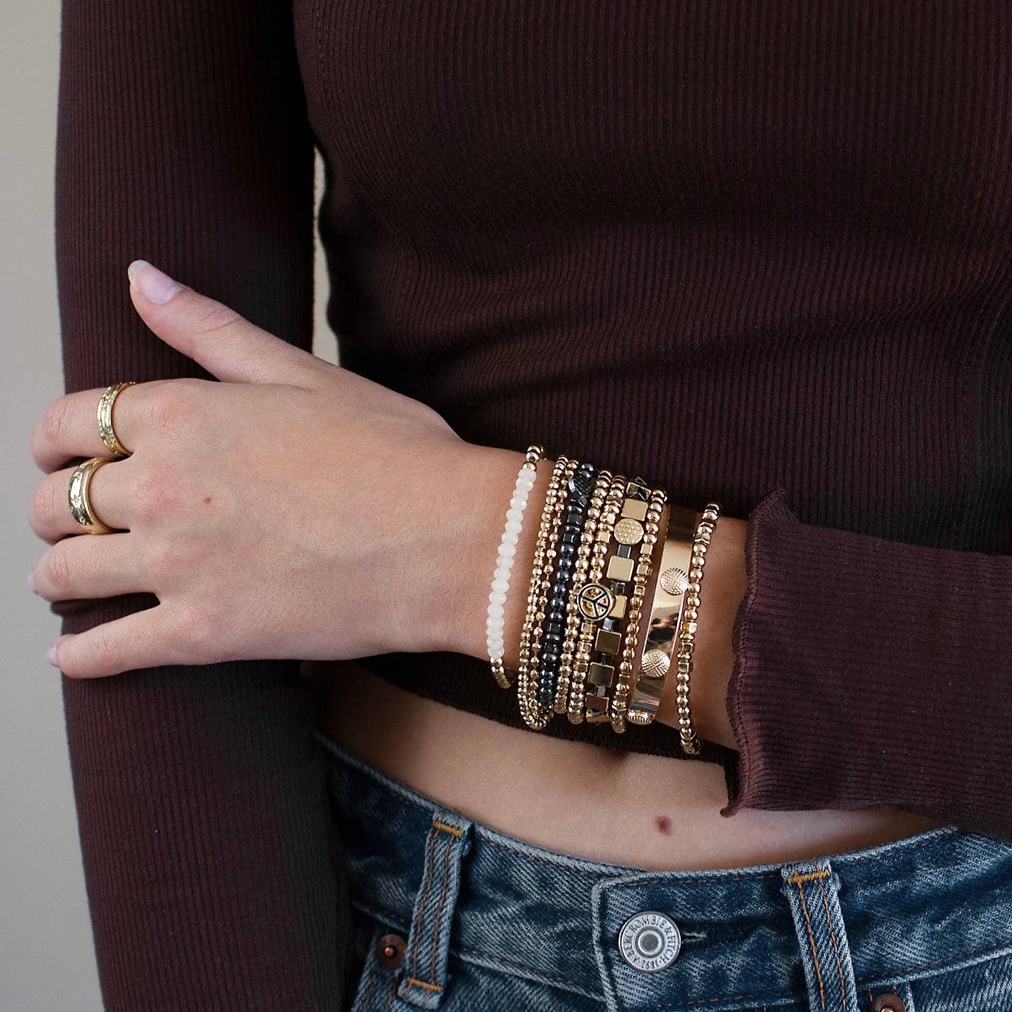 mixed shape beaded bracelet: Hematite