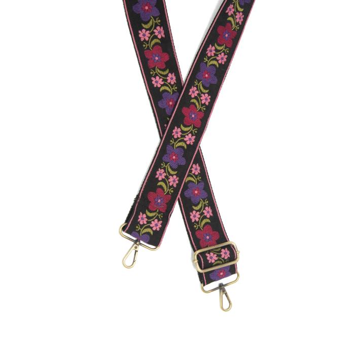 Black Folk Floral Embroidered Guitar Strap