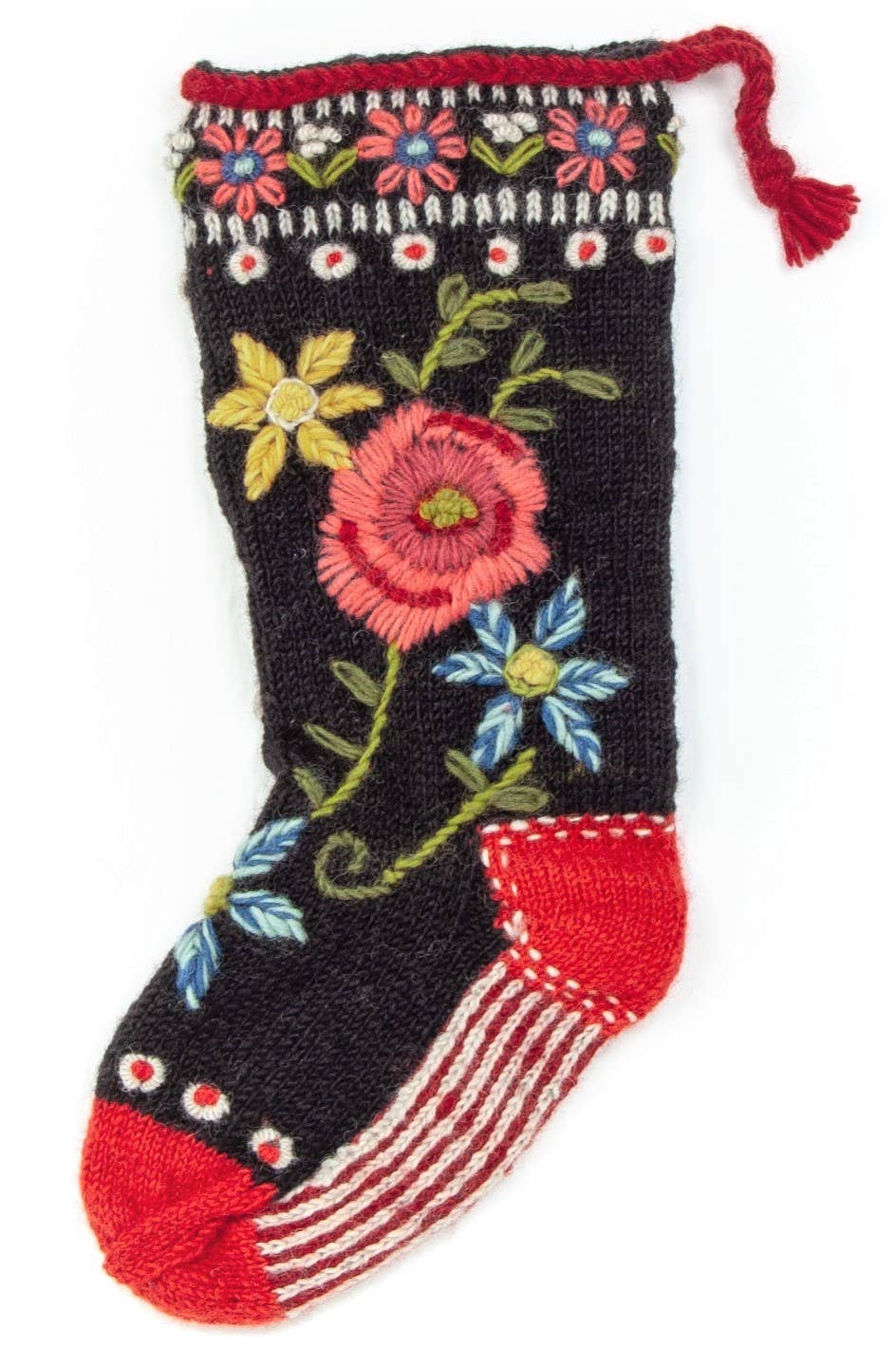 Floral Spray Christmas Stocking - Black