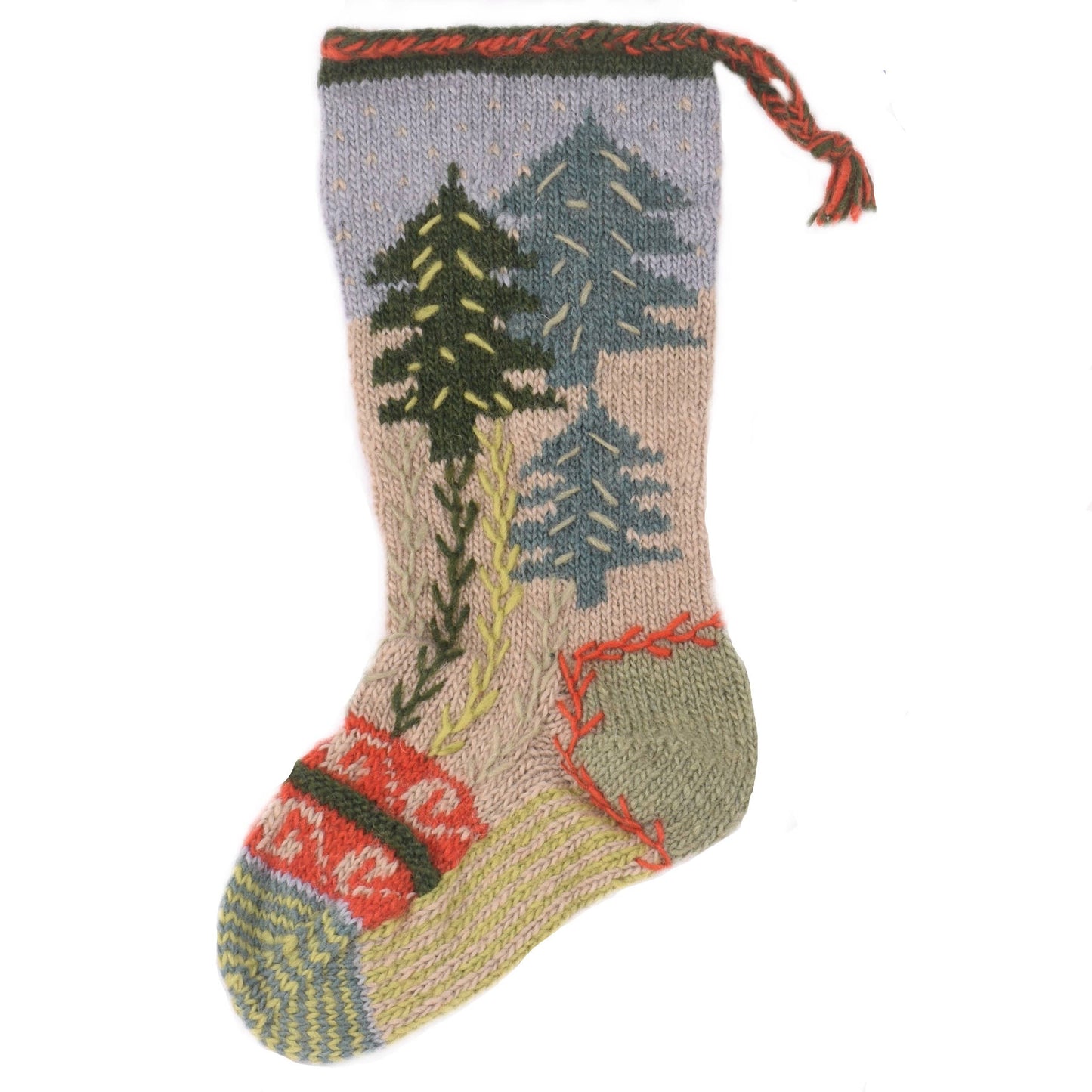 Pine Forest - wool knit Christmas stocking: Fog