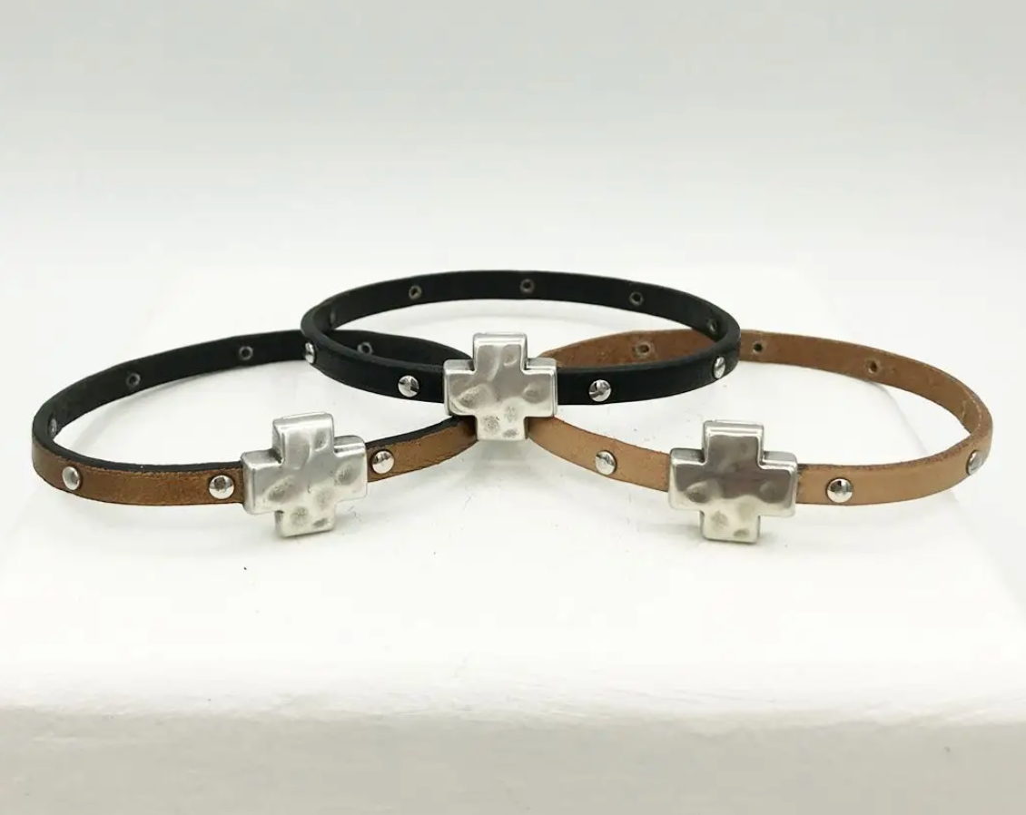 Hammered Cross Bracelet