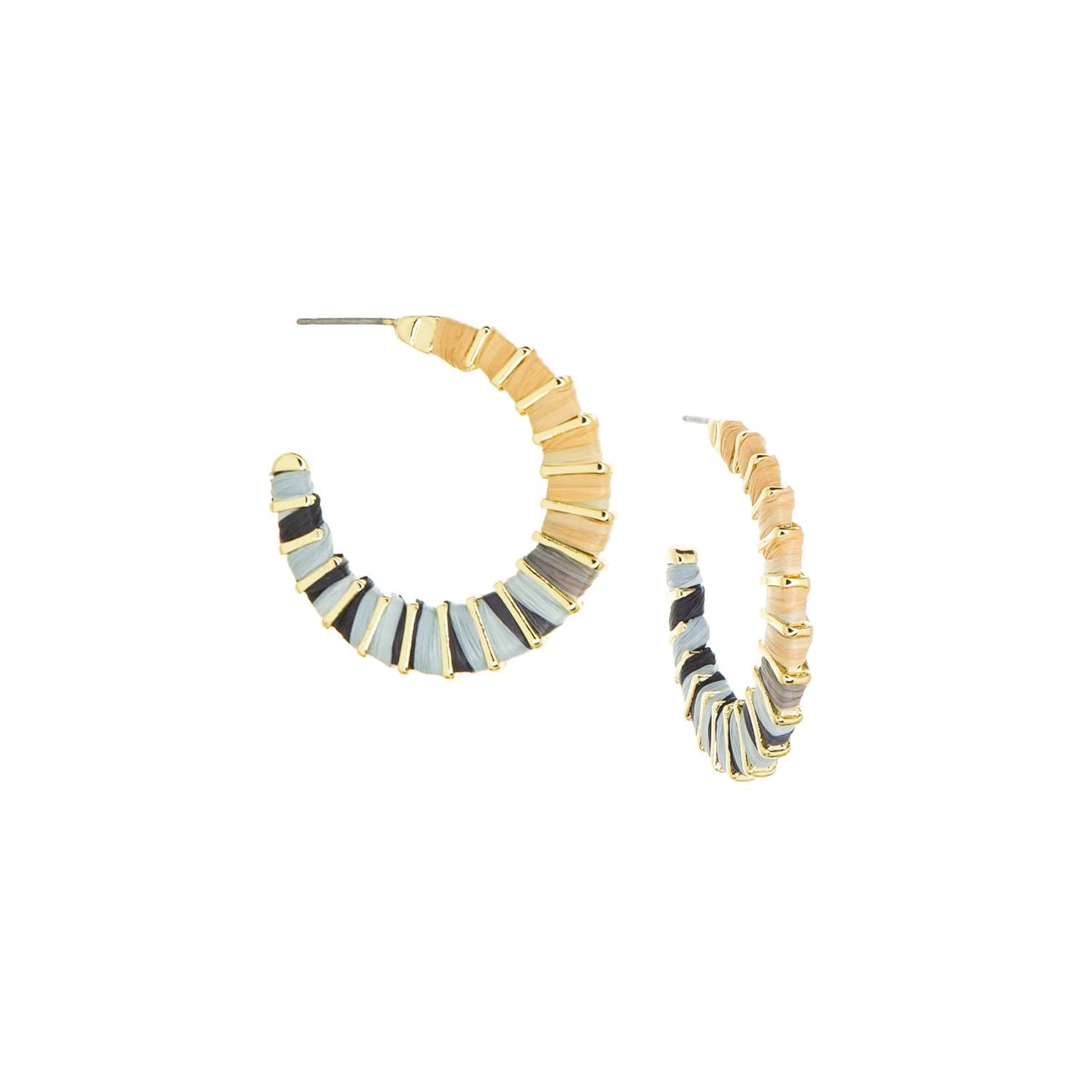 raffia wrapped post hoop: Gold-natural