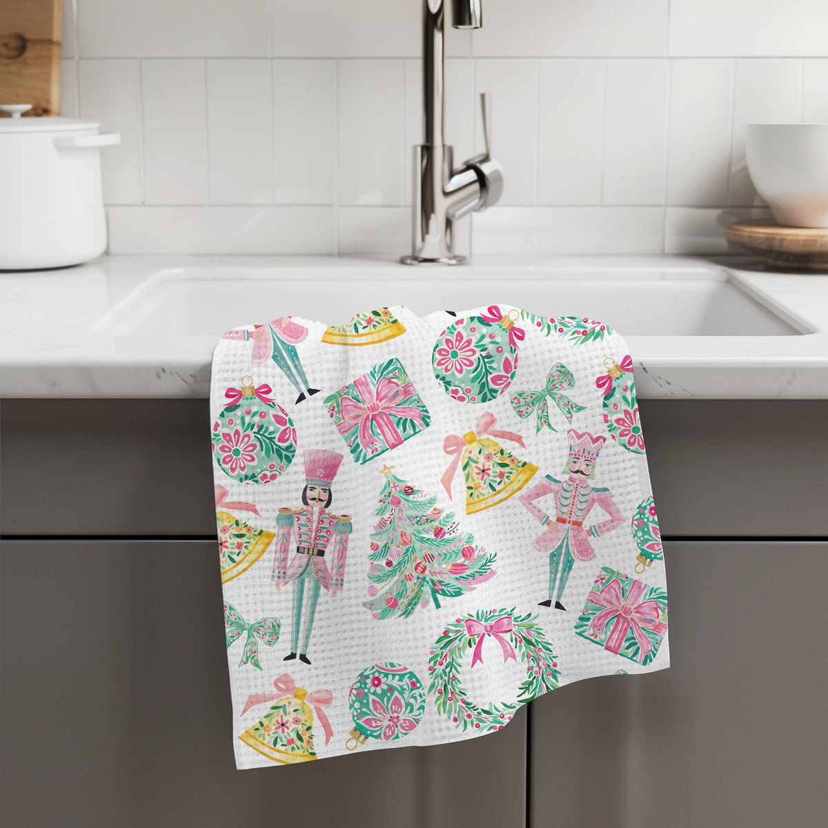 Nutcracker Pink Chinoiserie Christmas Towel