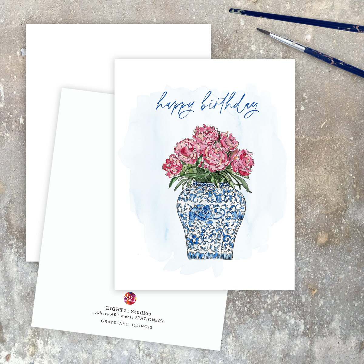 Happy Birthday Card Ginger Jar with Peonies Card