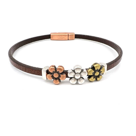 Daisy Chain Leather Bracelet Black / L (8")