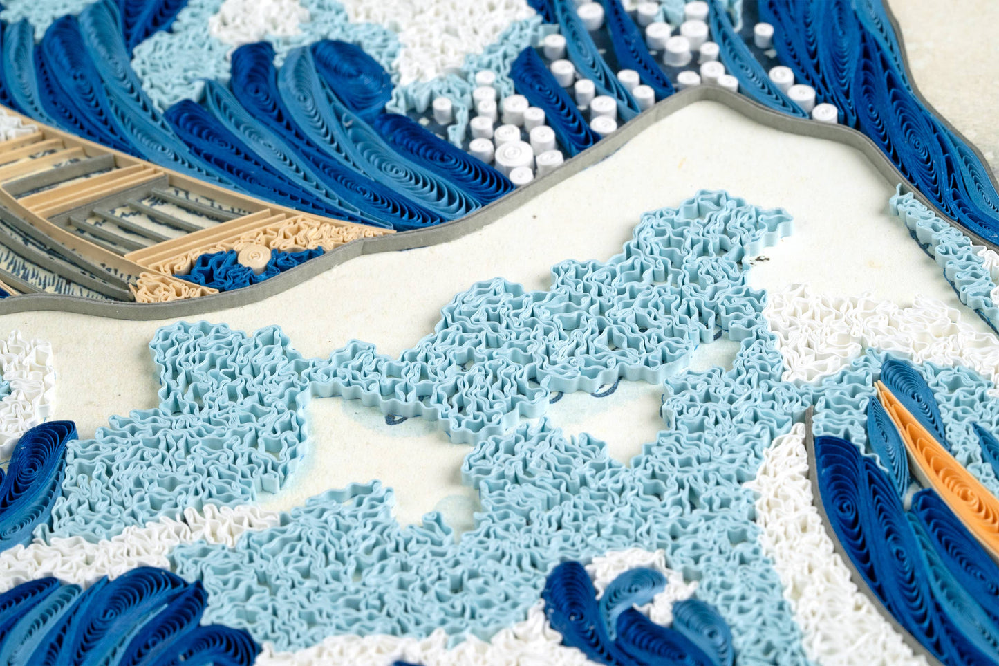 Quilled The Great Wave, Hokusai Art (15 in. X 11in.)