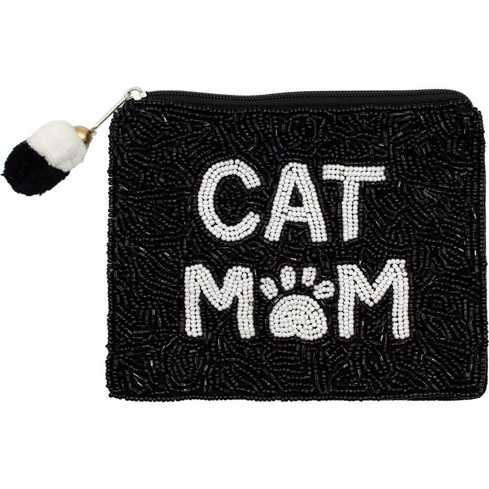 Black Cat Mom Beaded Pouch