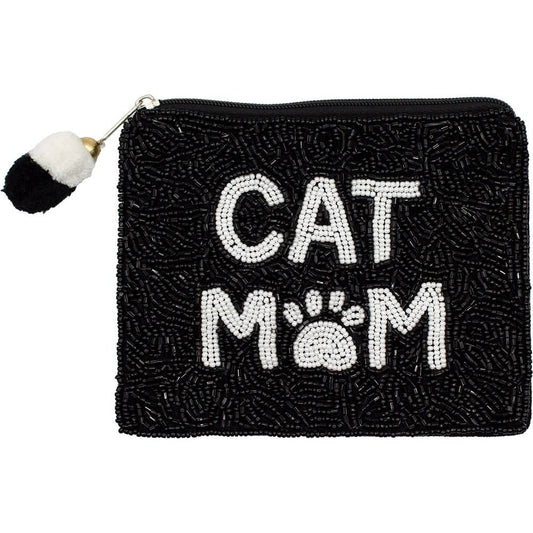 Black Cat Mom Beaded Pouch