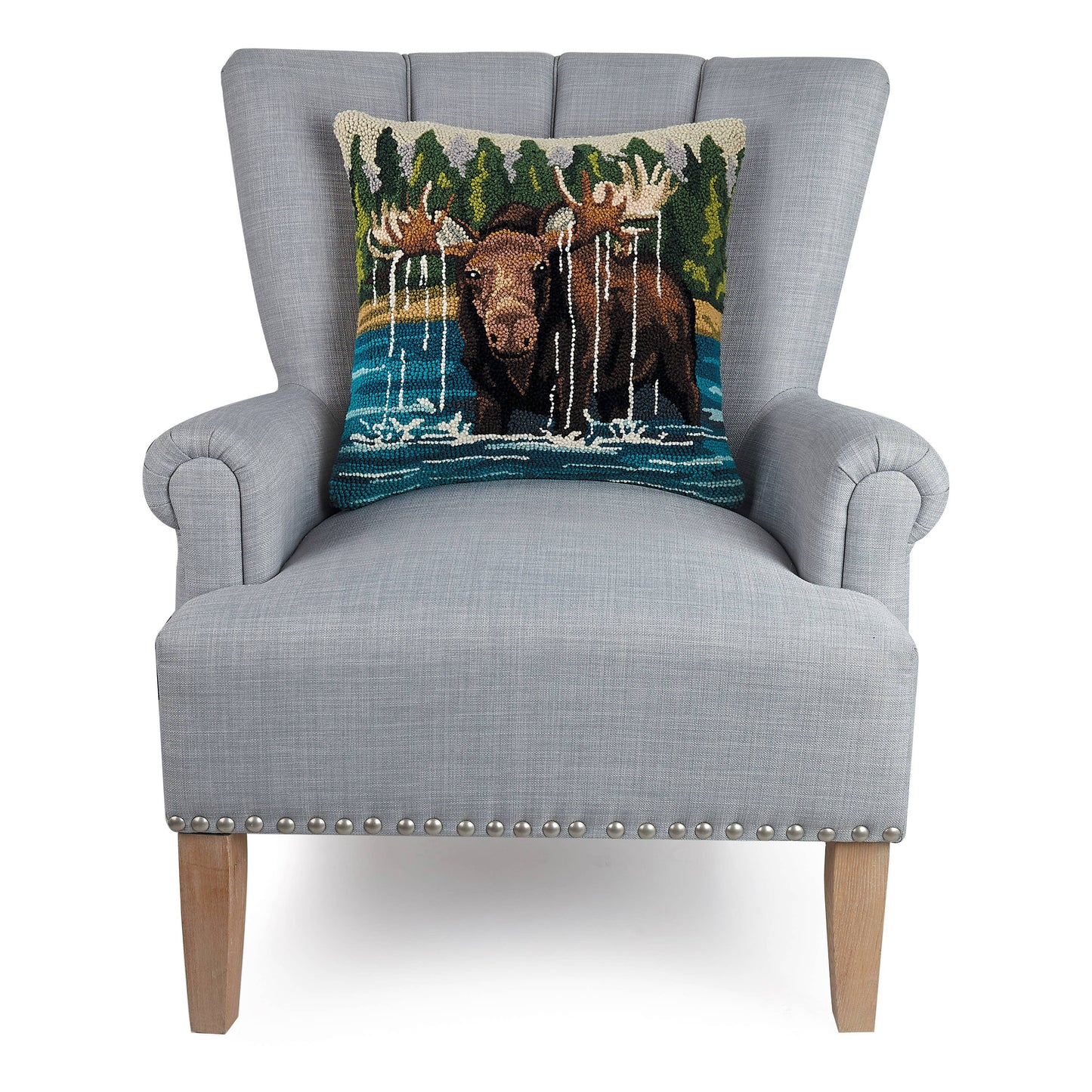 Moose In The Lake Hook Pillow