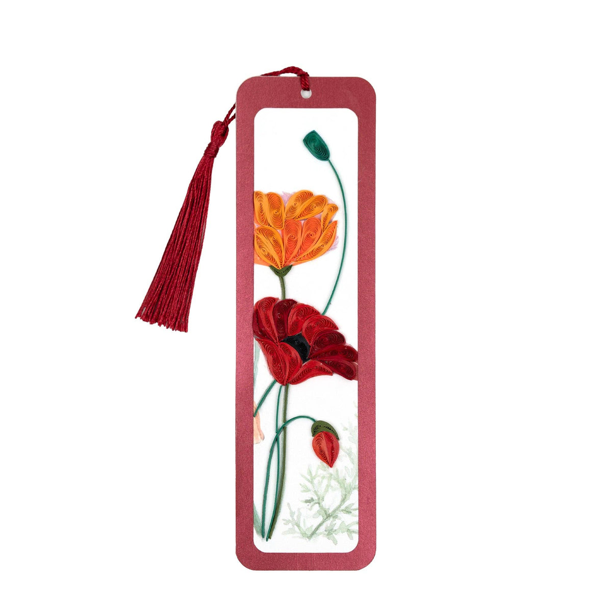 Quilled Paper Red and Orange Poppies Bookmark