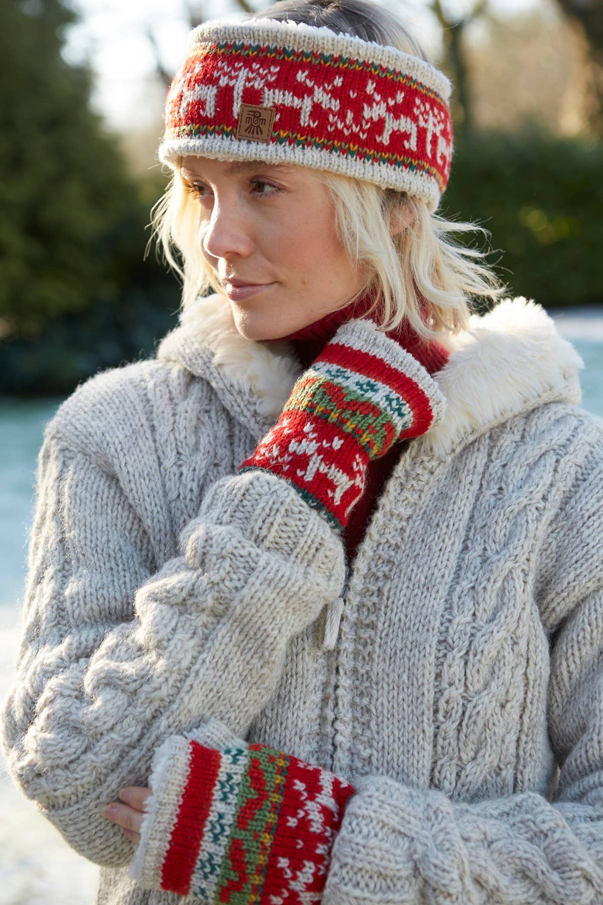 Christmas Reindeer Ear Warmers Festive Red