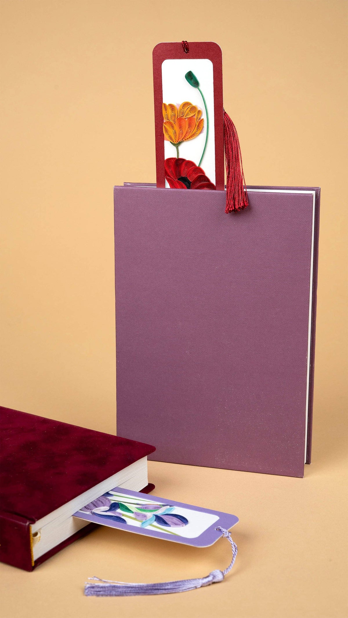 Quilled Paper Red and Orange Poppies Bookmark