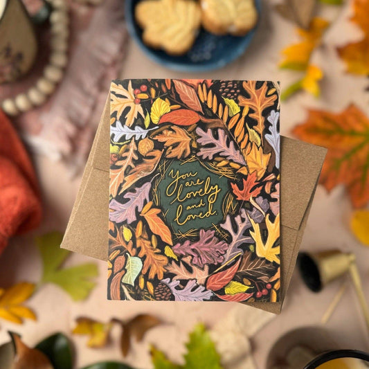 You Are Lovely And Loved Leaf Wreath Card