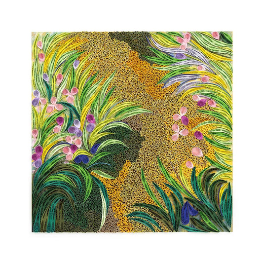 Quilled Path through the Irises, Monet Art (11in x 11in.)