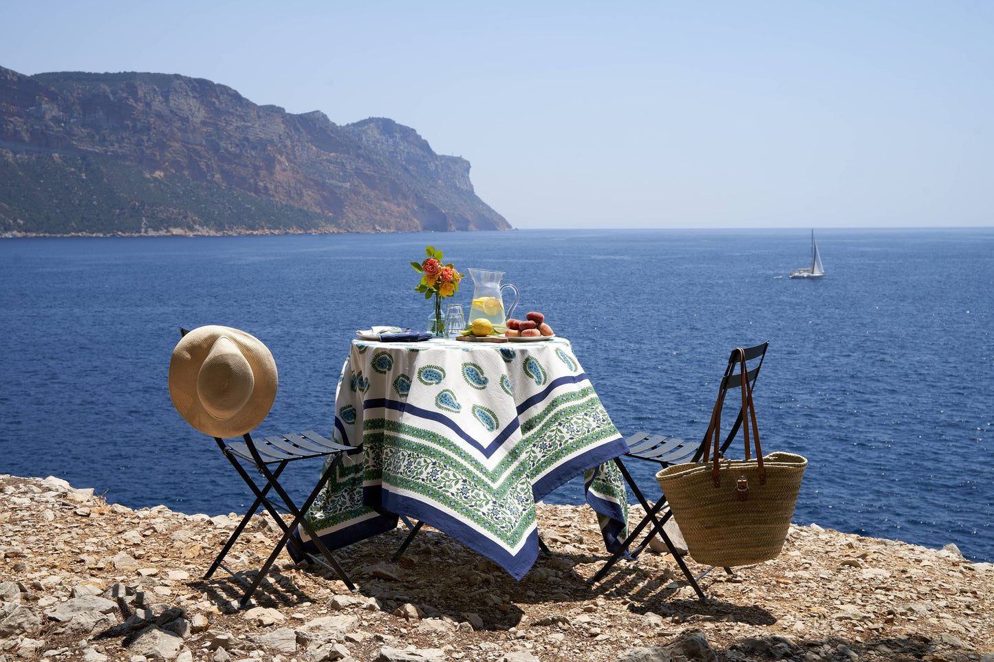 Cassis Blue & Green Tablecloth: 59" x 59"