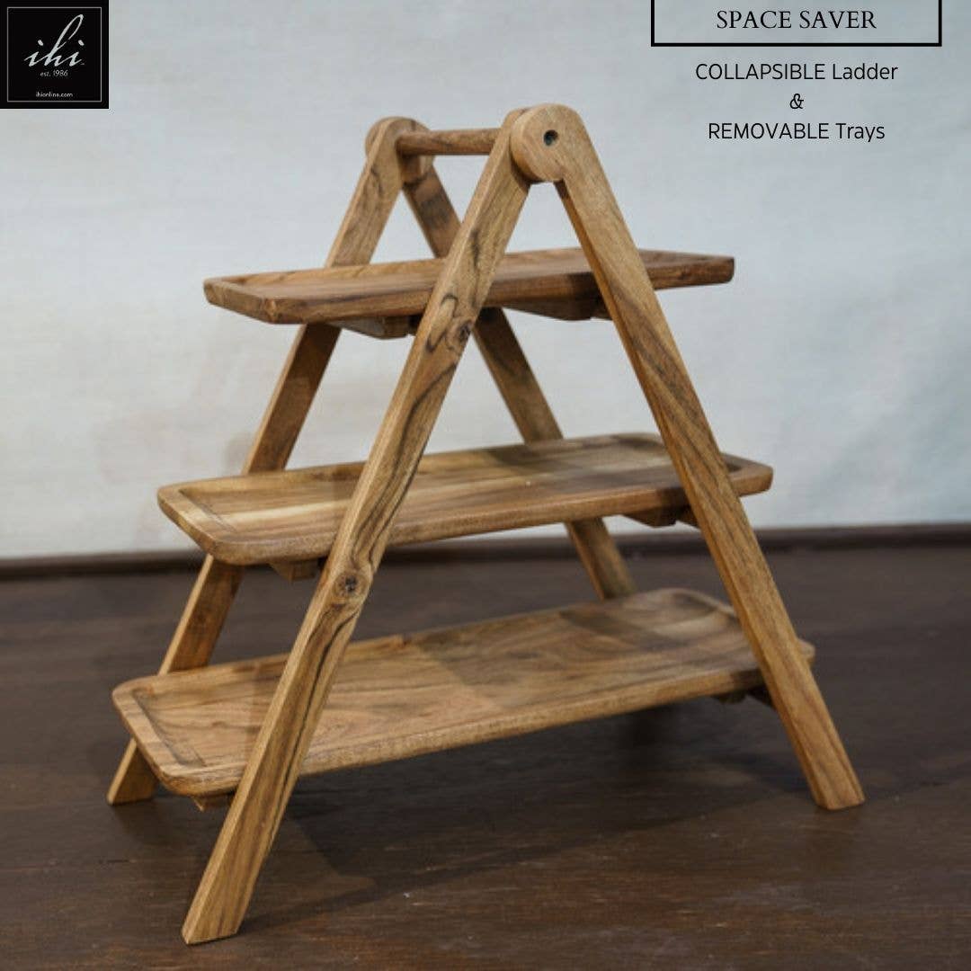 Rustic Collapsible 3-Tiered Server Stand