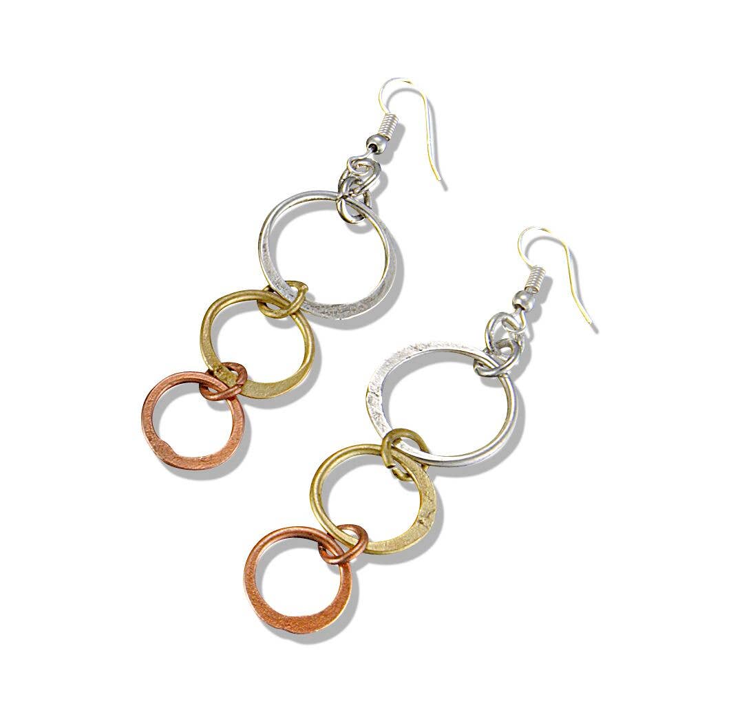 Mixed Metal Hammered Graduated Ring Earrings