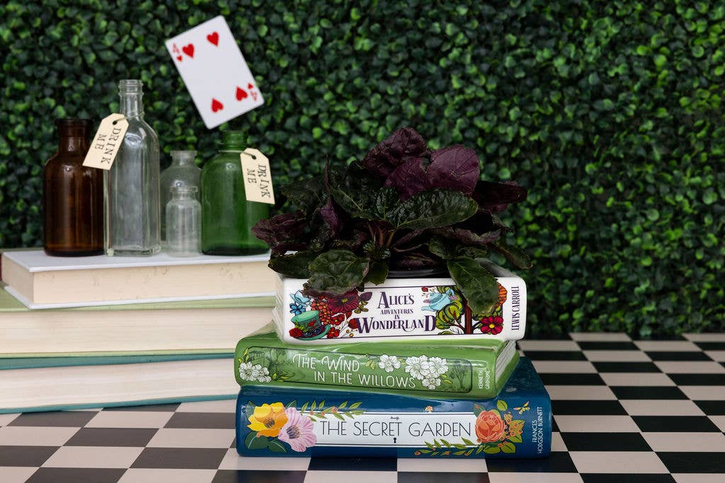 Stacked Books Planter Alice/Wind in the Willows/The Secret