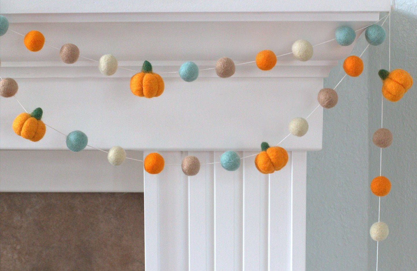 Felt Pumpkin Garland- Orange Teal Tan